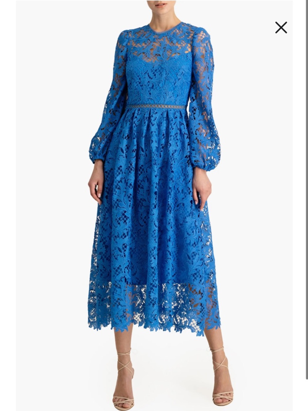 ML Monique Lhuillier Blue Lace Long Sleeve Midi Dress